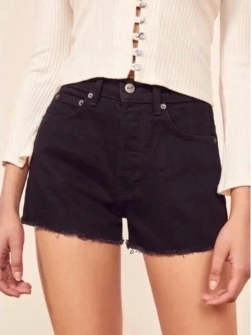 Reformation Dixie High-Rise Cutoff Shorts Black Denim Size 31